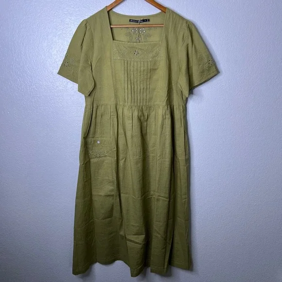 Gudrun Sjoden Green Dress Tania Eyelet Embroidered Organic Cotton Medium NWT - Picture 2 of 8